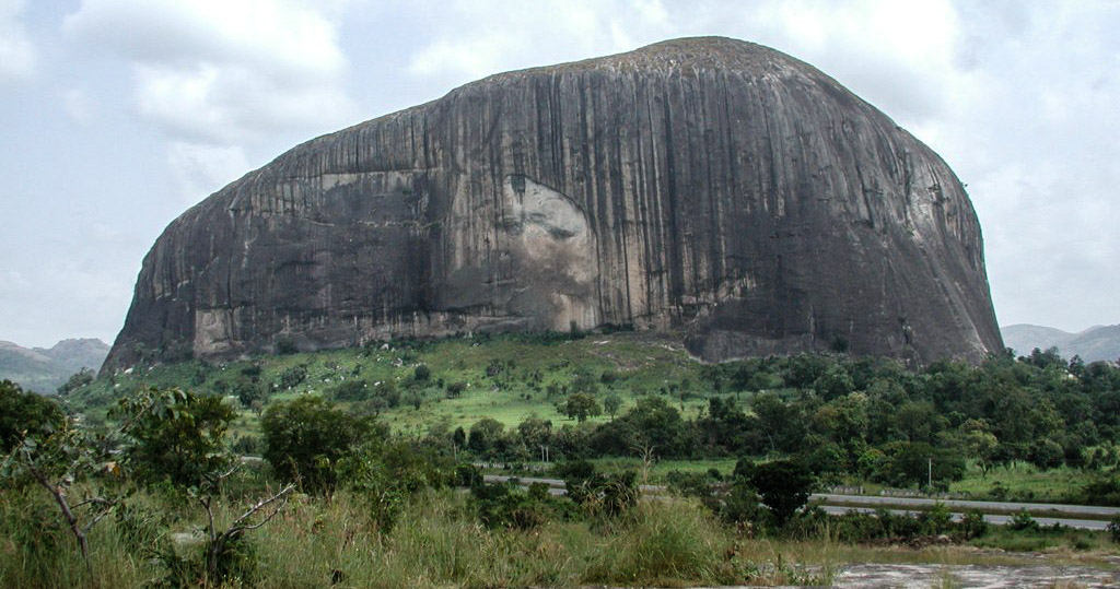 Zuma Rock rising above the landscape near Abuja